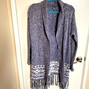 Aerie-blue and white open cardigan with fringe- Size medium